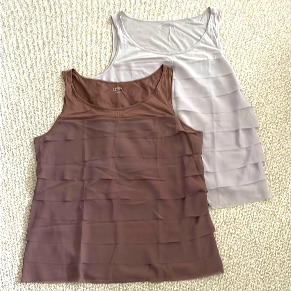 Ann Taylor Loft - 2 Ruffled Brown and Gray Sleeveless Tops.  NWT Size XL
